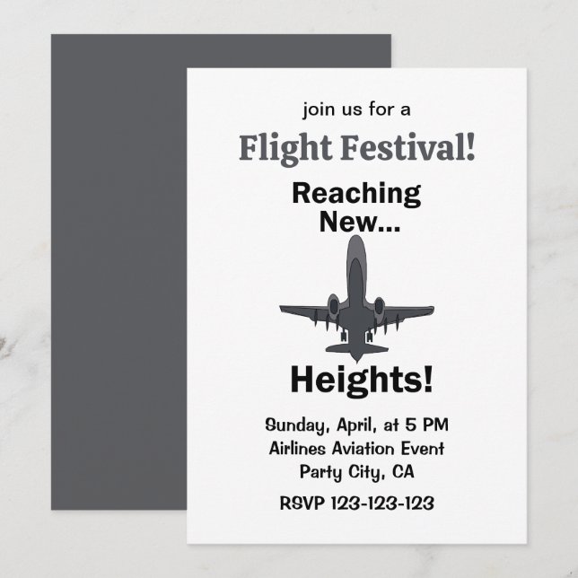 Airplane Reaching New Heights Flight Festival Invitation (Front/Back)