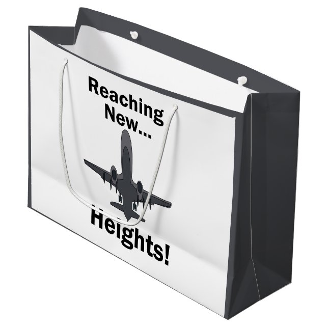 Airplane Reaching New Heights Inspirational Quote Large Gift Bag (Front Angled)