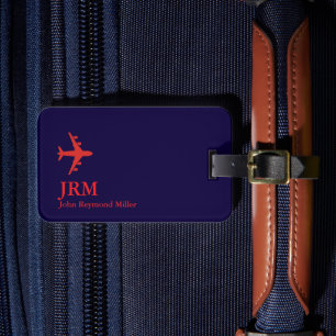 Airplane Red Airline Aviation Monogrammed  Luggage Tag