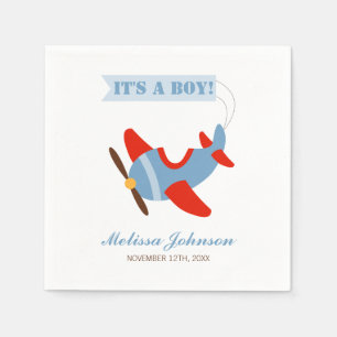 Airplane Red Blue Boy Baby Shower Paper Napkins