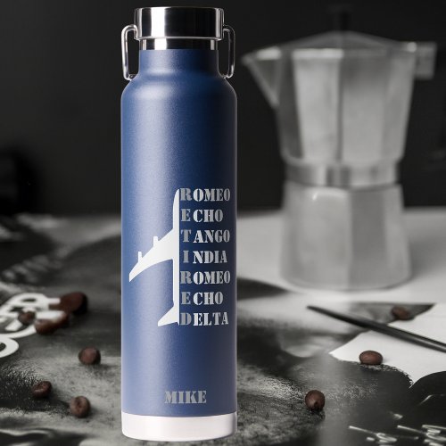 Airplane Retired Nato Phonetic Alphabet Aviation Water Bottle