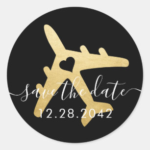 Airplane Romantic Travel Destination Save the Date Classic Round Sticker