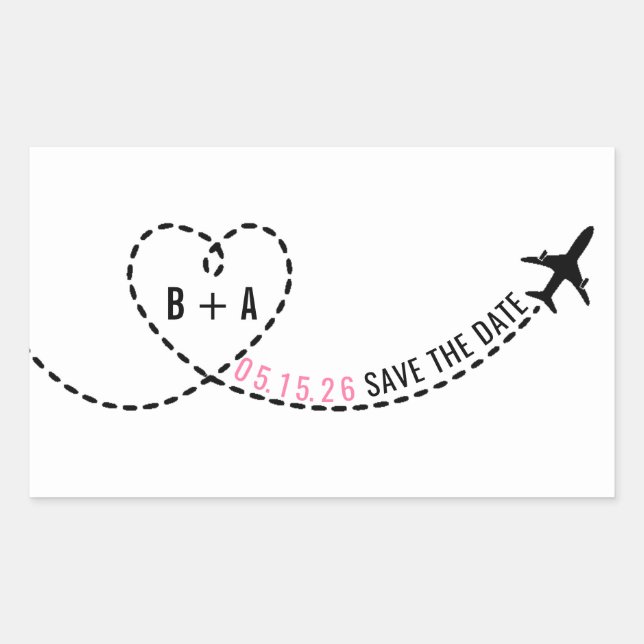 Airplane Route Monogram Wedding Date Personalized Rectangular Sticker (Front)