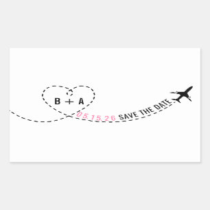 Airplane Route Monogram Wedding Date Personalized Rectangular Sticker