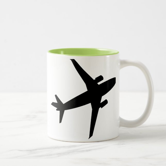 Airplane Silhouette; Cool Two-Tone Coffee Mug (Right)