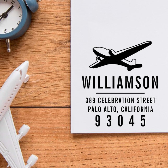 Airplane Silhouette | Family Name Return Address Rubber Stamp (Creator Uploaded)