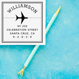 Airplane Silhouette   Family Name & Return Address Self-inking Stamp