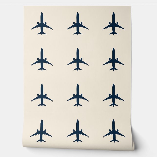 Airplane Silhouette in Off-White RAL 900 Wallpaper (Unrolling)