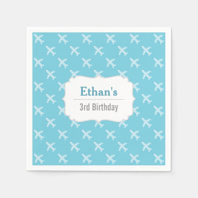 Airplane Silhouette Pattern Birthday Party Paper Napkins (Front)