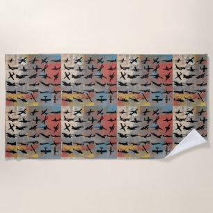 Airplane Silhouettes Beach Towel
