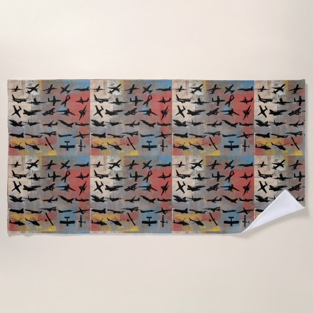 Airplane Silhouettes Beach Towel (Front)