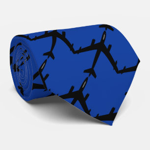 Airplane silhouettes on navy blue background neck tie