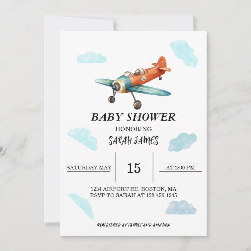 Airplane Sky Baby Shower Invitation