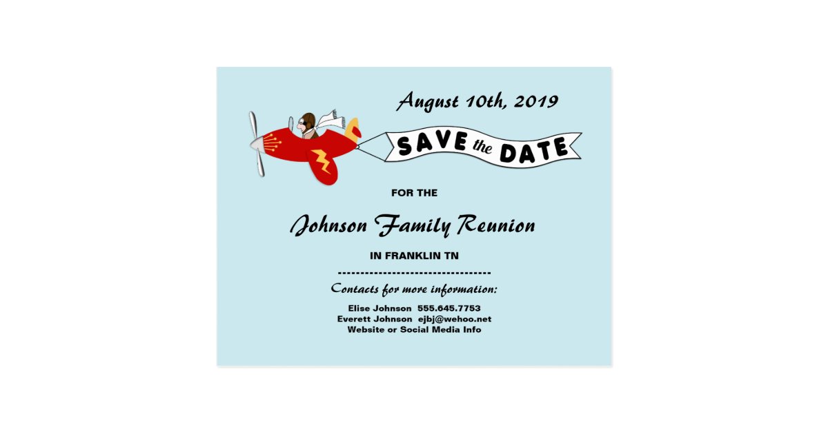 Airplane Sky Banner Family Reunion Save The Date Postcard Zazzle