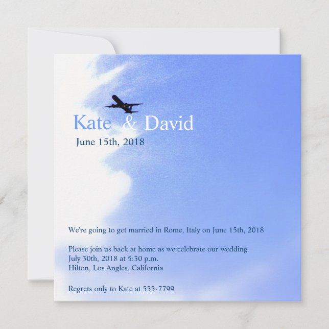 Airplane Sky Destination Wedding Custom Invitation (Front)