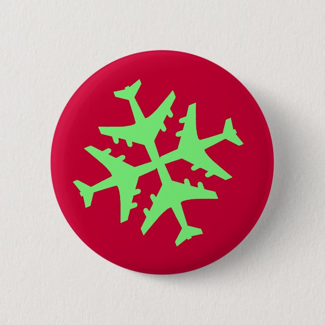 Airplane Snowflake Pinback Button (Front)