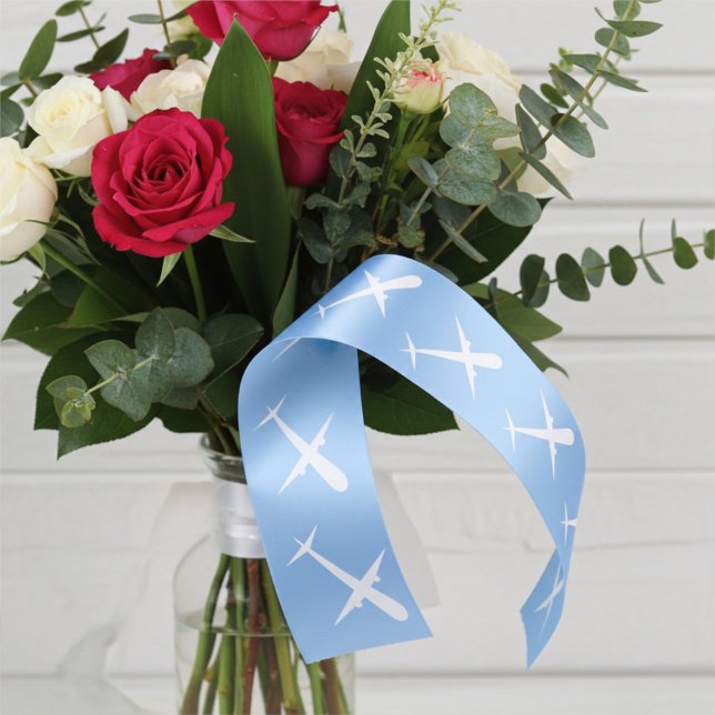 Airplane Soaring High in Formation on Sky Blue Satin Ribbon (Creator Uploaded)