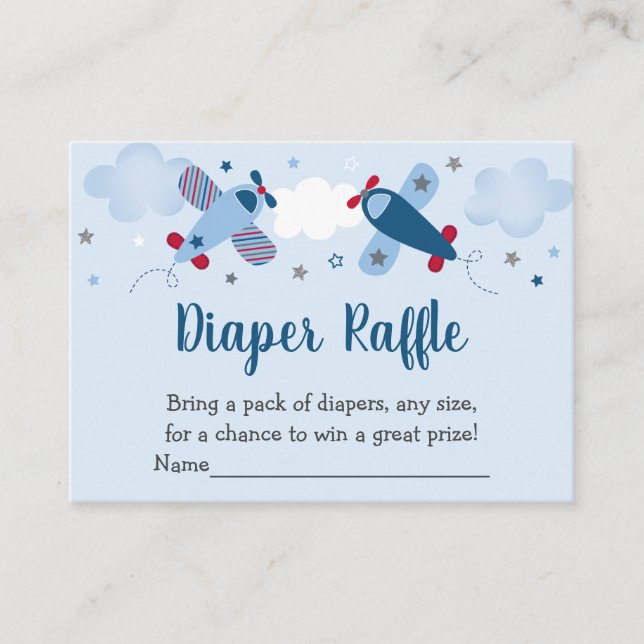 Airplane Stars Clouds Baby Shower Diaper Raffle Enclosure Card (Front)