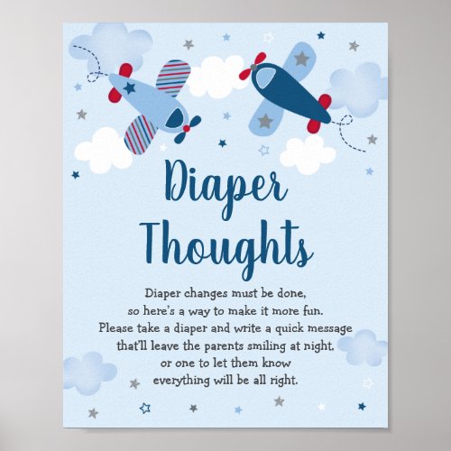 Airplane Stars Clouds Baby Shower Diaper Thoughts Poster