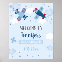 Airplane Stars Clouds Baby Shower Welcome Poster