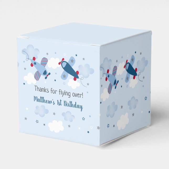 Airplane Stars Clouds Birthday Favor Boxes (Front Side)