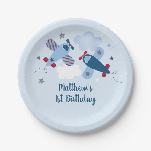 Airplane Stars Clouds Birthday Paper Plates