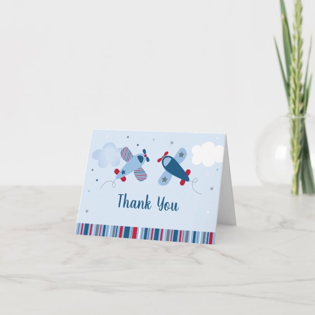 Airplane Stars Clouds Birthday Thank You Card (Front)