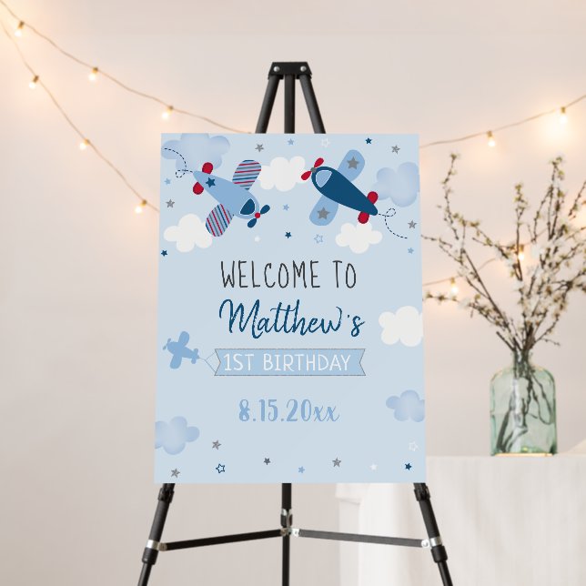 Airplane Stars Clouds Birthday Welcome Foam Board (In Situ (Stand))