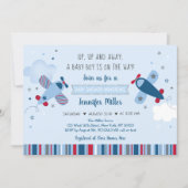 Airplane Stars Clouds Boy Baby Shower Invitation (Front)