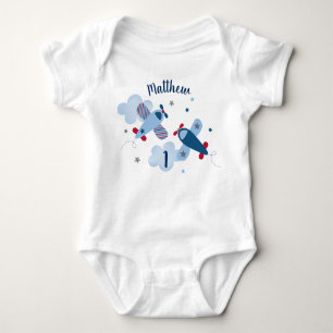 Airplane Stars Clouds Boy Birthday Baby Bodysuit