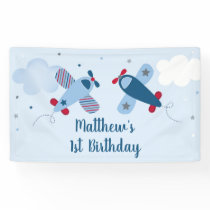 Airplane Stars Clouds Boy Birthday Banner