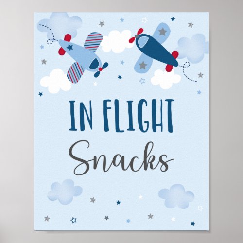 Airplane Stars Clouds In Flight Snacks Birthday Poster