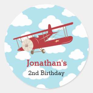Airplane Stickers (Vintage Red Plane Boy Favor