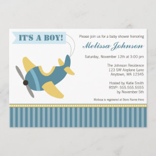Airplane Stripes Boy Baby Shower Invitations
