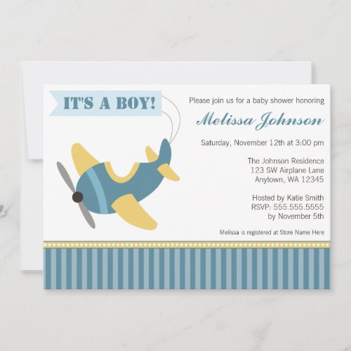 Airplane Stripes Boy Baby Shower Invitations