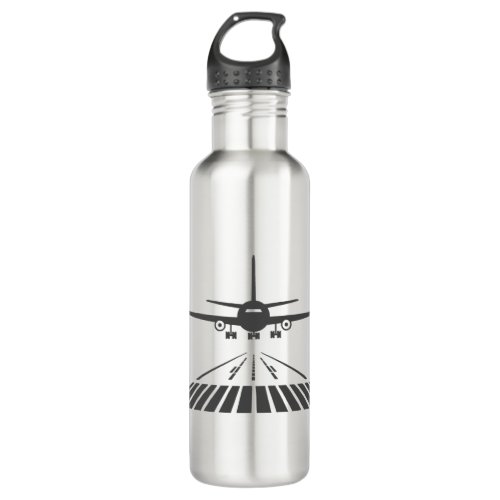 Airplane Taking Off Runway Illustration Stainless Steel Water Bottle