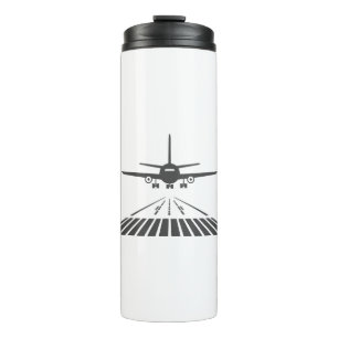 Airplane Taking Off Runway Illustration Thermal Tumbler