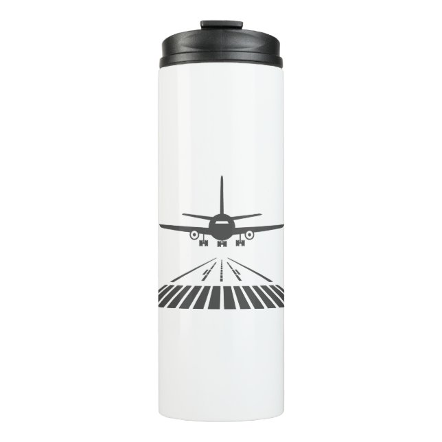Airplane Taking Off Runway Illustration Thermal Tumbler (Front)