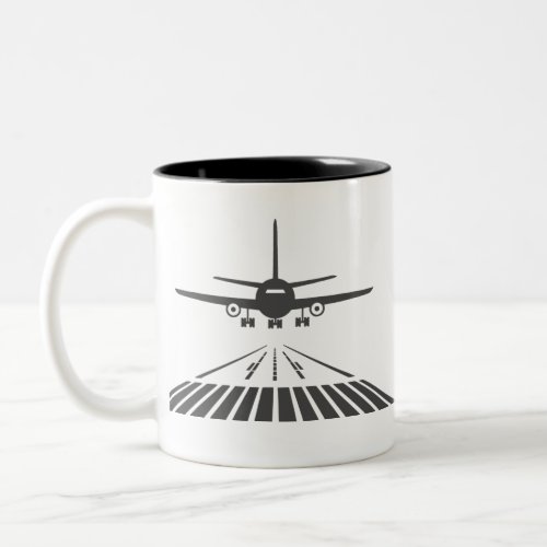 Airplane Taking Off Runway Illustration Two_Tone Coffee Mug