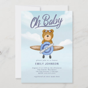 Airplane Teddy Bear Baby Shower Invitation