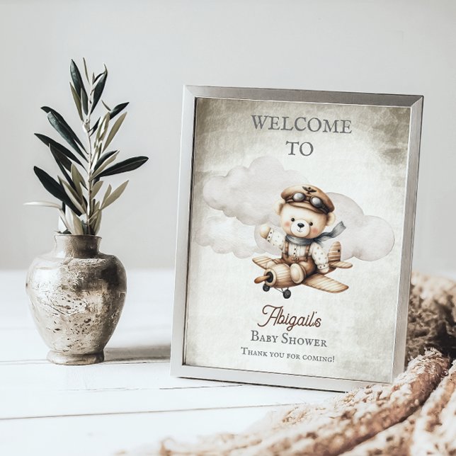 Airplane Teddy Bear Baby Shower Welcome Sign (Cute "Special Delivery Via Airmail . . . It's A Boy!" Teddy Bear | Airplane Baby Shower Welcome Sign)