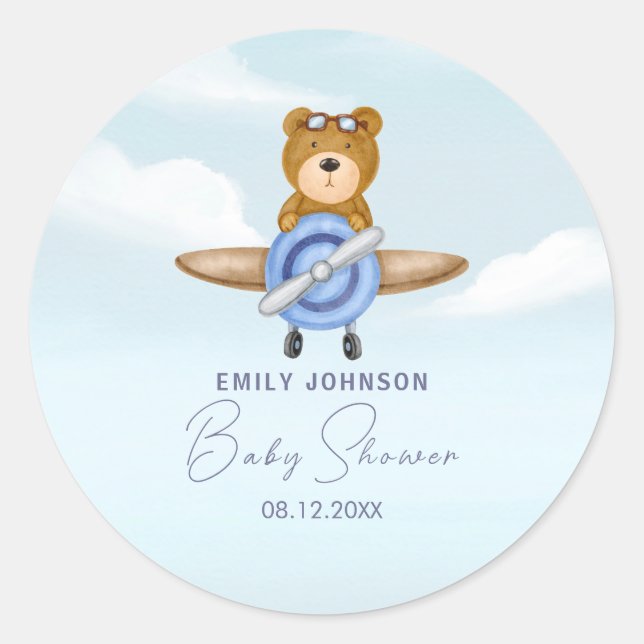 Airplane Teddy Bear  Classic Round Sticker (Front)