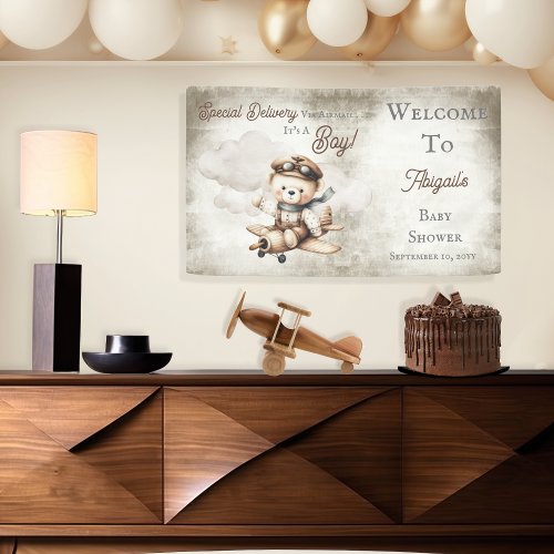 Airplane Teddy Bear Special Delivery Baby Shower Banner