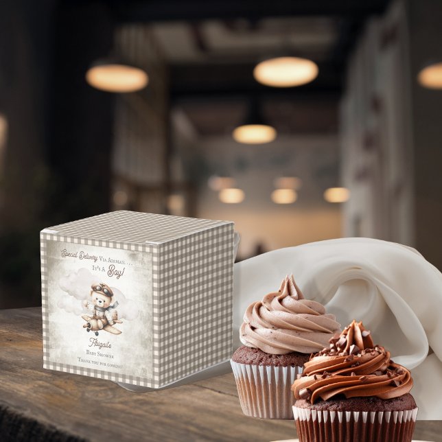 Airplane Teddy Bear Special Delivery Baby Shower Favor Boxes (Cute "Special Delivery Via Airmail . . . It's A Boy!" Teddy Bear | Airplane Baby Shower Favor Boxes)