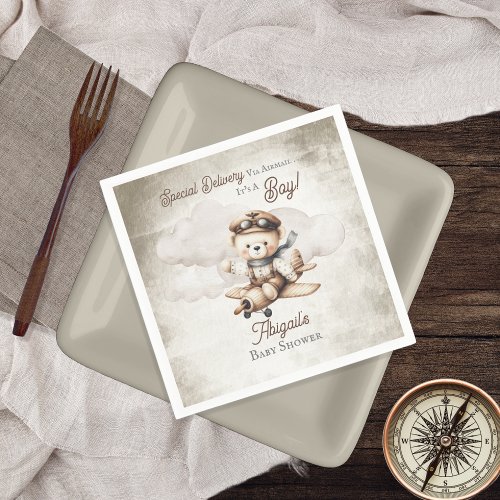 Airplane Teddy Bear Special Delivery Baby Shower Napkins
