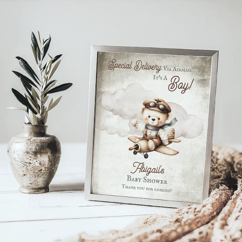 Airplane Teddy Bear Special Delivery Baby Shower Poster