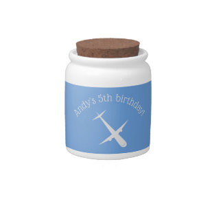 Airplane Themed Kids Birthday Party Favors, Blue Candy Jar