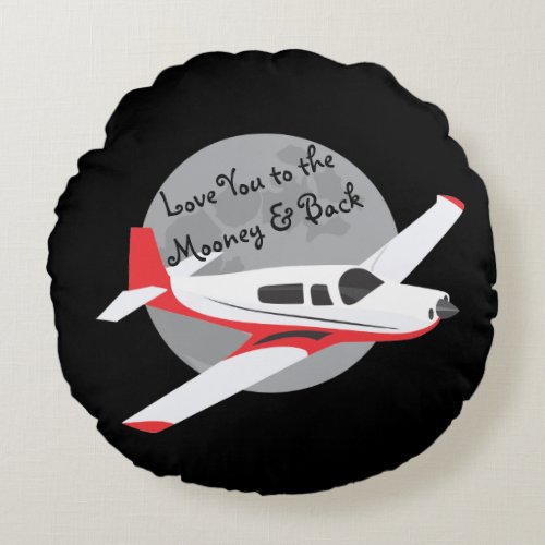 Airplane throw pillow to the Mooney  back Round Pillow