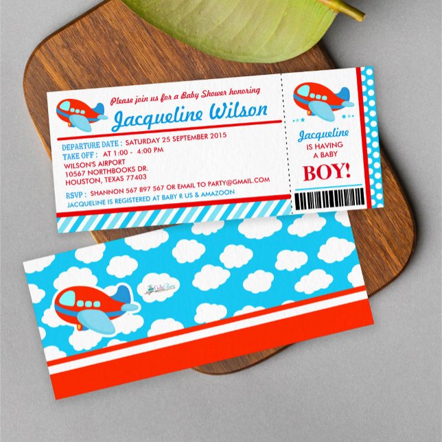 Airplane Ticket Baby Shower Party Invitation (Creator Uploaded)