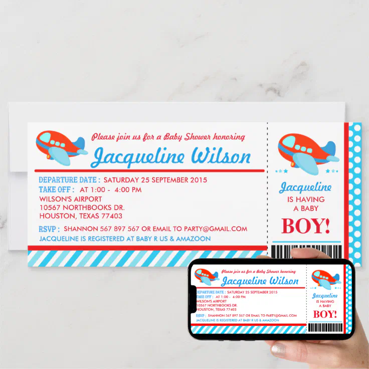 Airplane Ticket Baby Shower Party Invitation | Zazzle